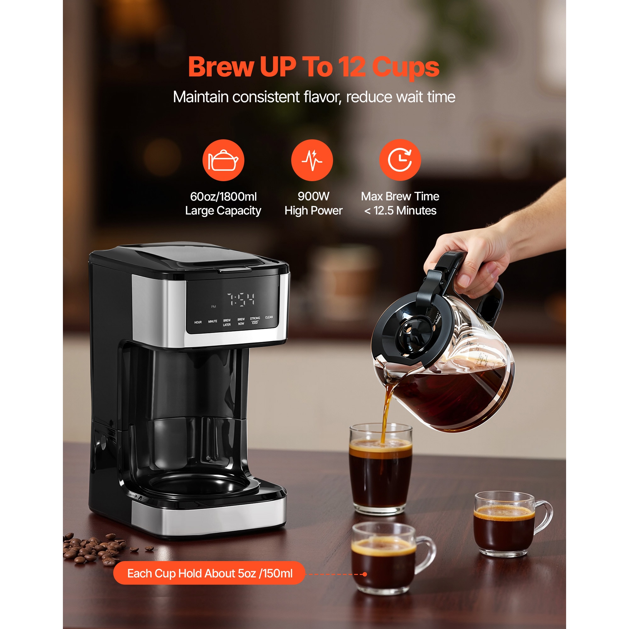 Programmable Coffee Maker, 12 Cup Programmable Drip Coffee Makers With Touch Screen, 4-Hour Keep Warm Coffee Makers Drips, 2 Brew Strengths Drip Coffee Machine For Home, 24-Hour Programmable_voghion.com